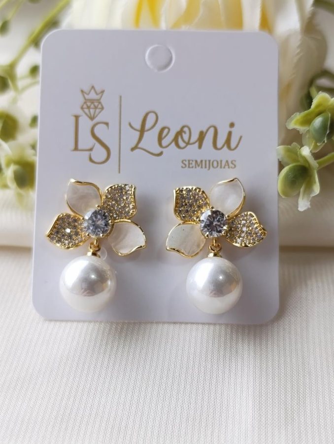Brinco OURO FLOR E PEROLA