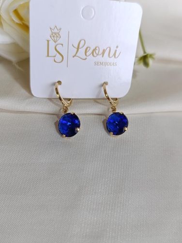 Brinco ouro argolinha azul