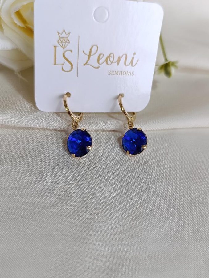 Brinco ouro argolinha azul