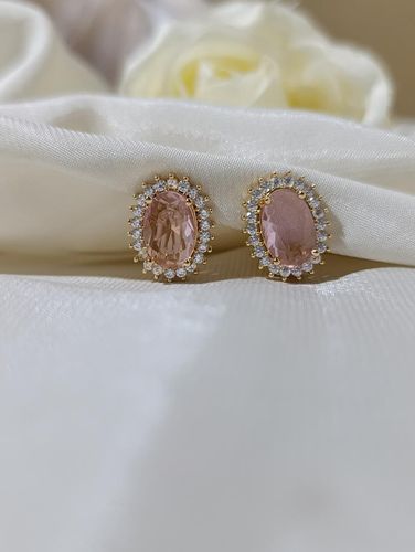 Brinco ouro pressão rosa