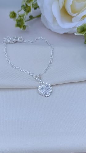 Pulseira prata coração cravejado m