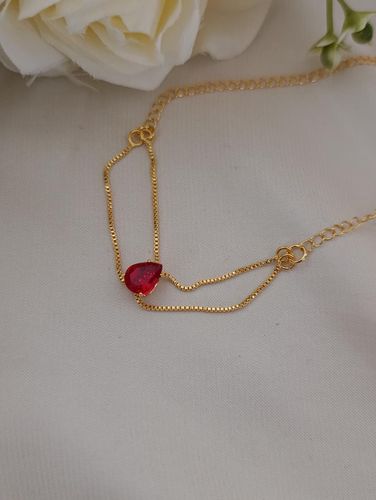 Pulseira ouro gota vermelha